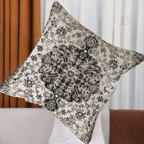 Miniatura 5 de Juego de 2 fundas de almohada impermeables para exteriores de 16 x 16 pulgadas, patrón de alfombra bohemio vintage, diseño étnico negro y gris