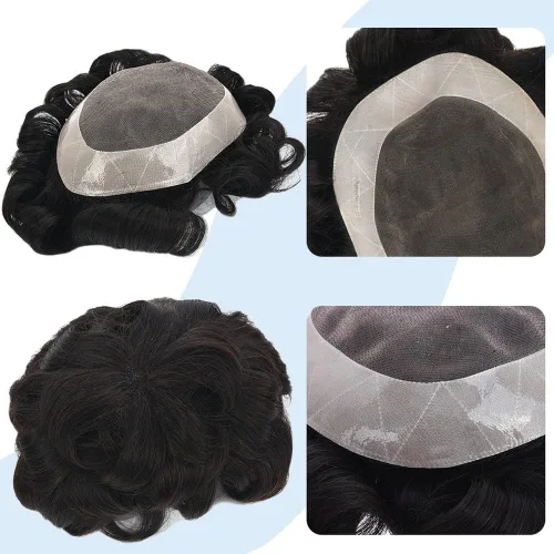 Miniatura 4 de Peluca de hombre Toupee fina mono y poliuretano para hombre, prótesis capilar duradera, sistema de reemplazo de cabello natural, peluca masculina
