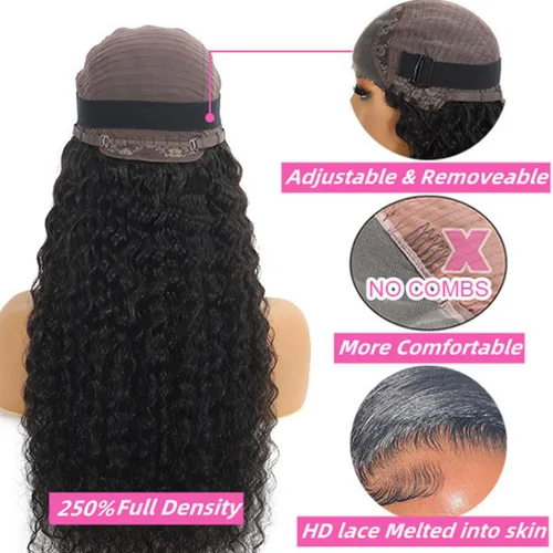 Miniatura 5 de Peluca de cabello humano con encaje frontal de onda profunda, precortada en 3 segundos, precortada en 3 segundos, precortada, con encaje frontal, 24