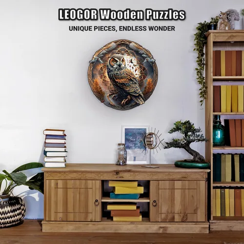 Miniatura 4 de LEOGOR Rompecabezas de madera para adultos, rompecabezas redondo de lechuza de madera extra gruesa de 5 mm de 500 piezas (45.7 × 45.2 cm), hermoso