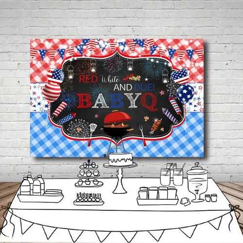 Miniatura 4 de MEHOFOND Telón de fondo con temática de barbacoa rojo blanco y debido para niño y niña, 4 de julio, baby shower, pequeño petardo, Babyq, Día