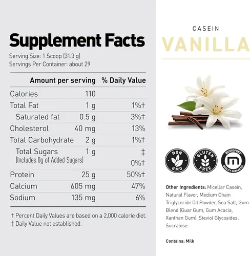 Miniatura 6 de Kaged Proteína en polvo de caseína premium Vainilla Caseína micelar Suplemento libre de sustancias prohibidas, desarrolla músculo, se recupera