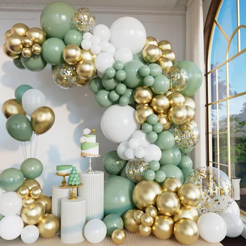 Miniatura 8 de Kit de arco de globos de color azul polvoriento de 156 piezas de diferentes tamaños azul claro azul bebé y blanco y globos de látex transparente