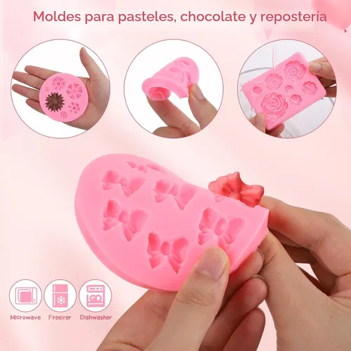 Miniatura 3 de Pimoys 4 moldes de flores y lazos para chocolate, moldes de chocolate con flores, molde de silicona para pastel, molde de caramelo de silicona