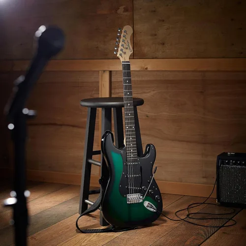 Miniatura 7 de Ashthorpe - Guitarra eléctrica de 39 pulgadas (verde y negro), kit de guitarra de tamaño completo con bolsa acolchada, barra de trémolo, correa