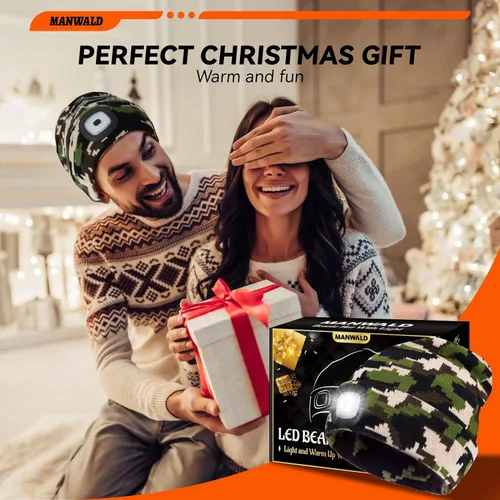 Miniatura 7 de MANWALD Gorro LED con luz, linterna LED recargable por USB, regalos para Navidad, rellenos de calcetines para hombres, Camouflaje, Grande