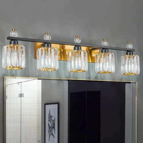 Miniatura 22 de Luces de Tocador de Baño de 3 Luces, Placado Negro, Modernas Luces de Tocador de Cristal para Baño, Luces de Tocador de Cristal para Usar Sobre
