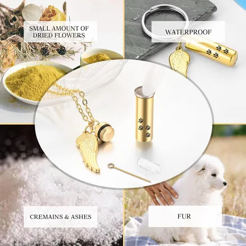 Miniatura 4 de XIUDA Collar de urna cilíndrica para cenizas, huella de pata, joyería de cremación para perros y gatos, colgante de recuerdo conmemorativo de acero