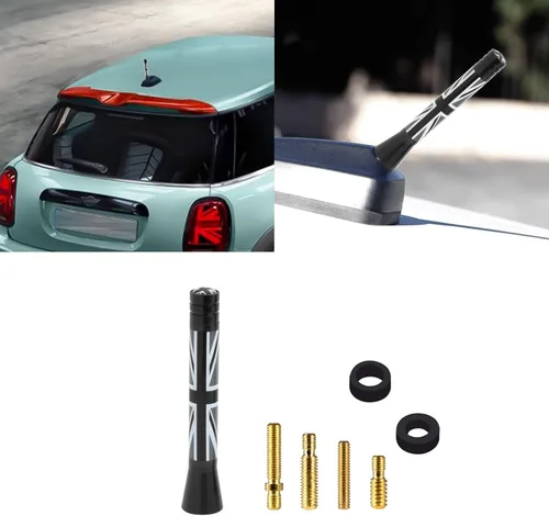 x xotic tech Antena corta para automóvil con bandera de Union Jack compatible con Mini Cooper todos los modelos de 3 pulgadas (negro/gris)