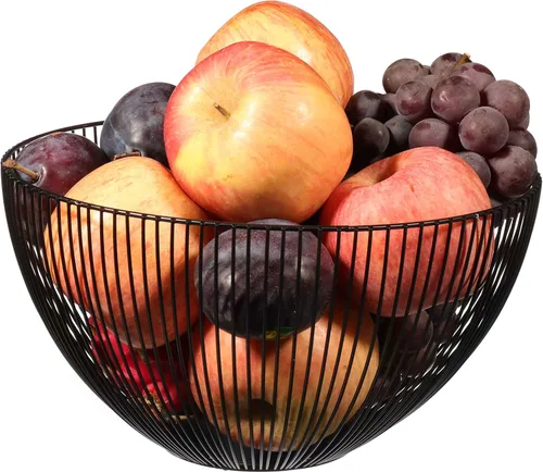 Cq acrylic Cesta de frutas de alambre de metal, cestas de almacenamiento redondas grandes para pan, plato de frutas y verduras de alambre de metal,