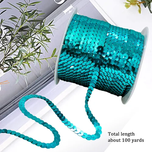 Miniatura 3 de FQTANJU Blue Crafts - Tira redonda de lentejuelas planas para manualidades, flecos y costura; rollo de 100 yardas Azul