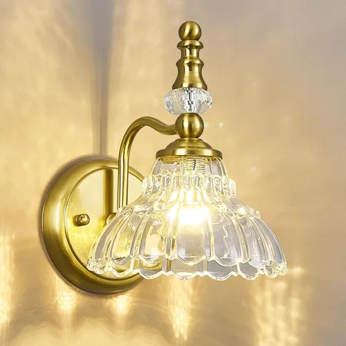 Apliques de Pared Vintage con Acabado de Latón Cepillado Mate Apliques de Pared para Interiores Accesorios Luces de Pared con Pantalla de Cristal