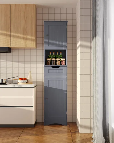 Miniatura 6 de Gizoon Armario de baño de 67 pulgadas de alto, armario de almacenamiento con 2 puertas y cajón, torre de lino estrecha con estantes ajustables