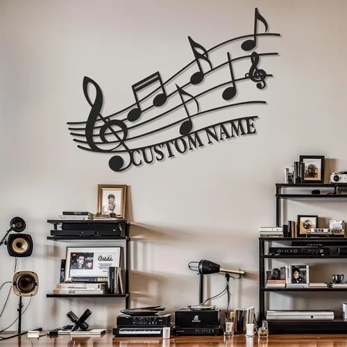 Miniatura 12 de Letrero de guitarra personalizado de metal, letrero de apellido con tema musical personalizado, decoración moderna para sala de música, letreros
