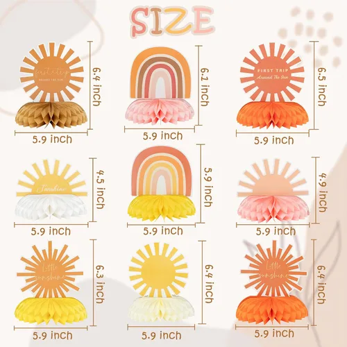 Miniatura 3 de 9 piezas de centro de mesa boho con forma de panal de abeja, decoración de mesa hippie arcoíris apagado, decoración de mesa de primer viaje
