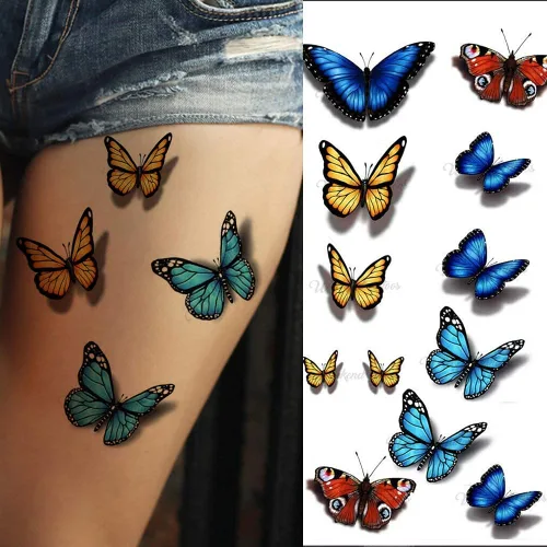 Miniatura 3 de 24 tatuajes temporales 3D de mariposa realistas monarca rojo, azul, amarillo, mariposas grandes para adultos, adolescentes, mujeres, niñas, niños