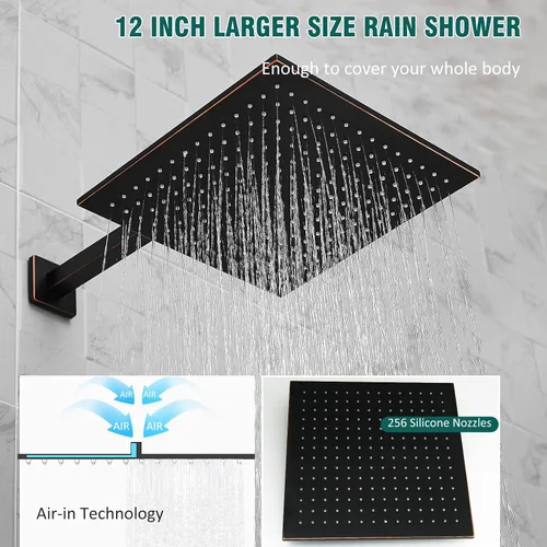 Miniatura 6 de Hoimpro - Juego de grifo para ducha con cabezal de lluvia de 12 pulgadas, sistema de ducha 2 en 1 con cabezal manual, montado en la pared