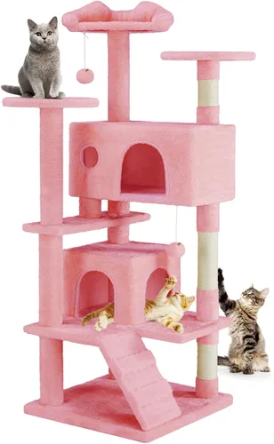 Miniatura 31 de DUMOS Torre grande de árbol para gatos de 66 pulgadas, torre alta de escalada para gatos de varios niveles con postes rascadores de sisal natural
