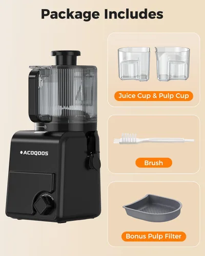 Miniatura 6 de ACOQOOS Máquinas exprimidoras de 6.5 pulgadas, extra grande, prensador en frío 3 en 1 con sorbete y leche de nueces, sin BPA, fácil de limpiar