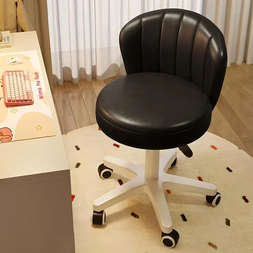 Miniatura 3 de Silla de escritorio pequeña festoneada con respaldo, bonita silla de tocador enrollable sin brazos con piel sintética, cómodas sillas de oficina