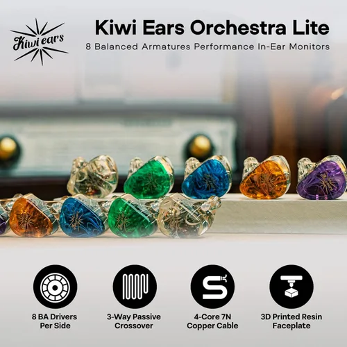 Miniatura 2 de Linsoul Kiwi Ears Orchestra Lite Performance - Monitor intraauditivo personalizado de 8BA IEM con cable OFC de cobre libre de oxígeno desmontable