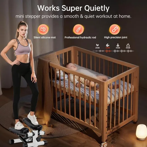 Miniatura 5 de Steppers for Exercise at Home, Mini Stepper with Resistance Bands, Hydraulic Fitness Stepper with LCD Monitor, 360LBS Weight Capacity Portable Stair