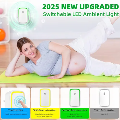Miniatura 5 de Paquete de 8 purificadores de ionizador de aire 2025 para el hogar, purificador de aire de iones negativos, enchufe silencioso con luz nocturna