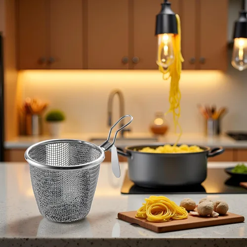 Miniatura 2 de 1 cesta de pasta de acero inoxidable, colador de fideos de bola de masa de araña de malla, colador de malla fina con asa, coladores de alimentos