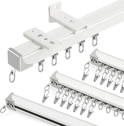 Miniatura 8 de Riel de cortina de techo, rieles de cortina de 3 a 9 pies, para montaje en pared, rieles de cortina resistentes, sistema de riel de aluminio, riel