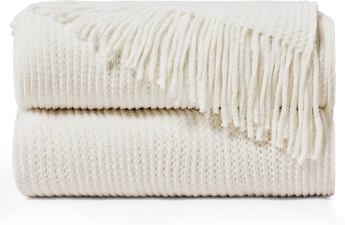 Miniatura 37 de inhand Mantas de punto para sofá y cama, manta de punto suave y acogedora con borlas, mantas decorativas ligeras y mantas decorativas de granja