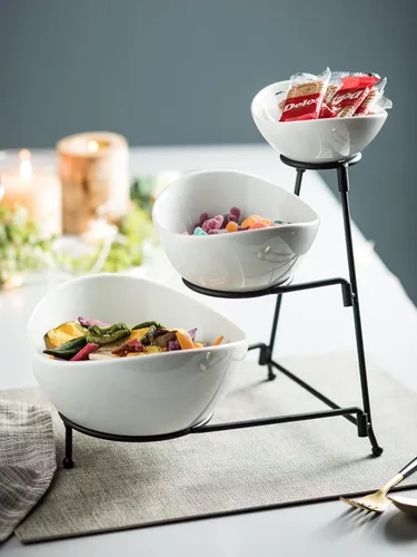 Miniatura 6 de Miamolo Tazones de Servir de 3 Niveles con Soporte, Platos para Servir Chips y Conjunto de Servir Dip para Fiestas de Entretenimiento, Cuenco