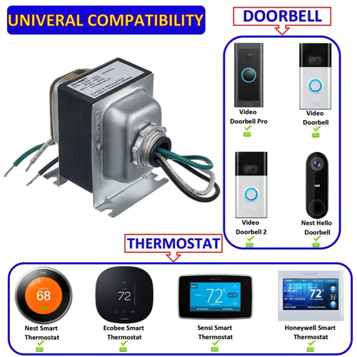 Miniatura 4 de BOJACK Transformador de timbre 16V 30VA Fuente de alimentación AC Termostato 16 Voltios 30VA Adaptador de corriente Compatible con timbre Ring Video
