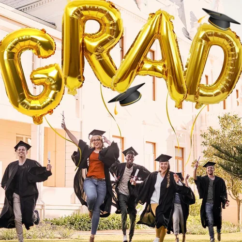 Miniatura 8 de Biapian Globos dorados de 40 pulgadas, 4 piezas de decoraciones de graduación, pancarta grande de graduación dorada, globos de aluminio para fiesta