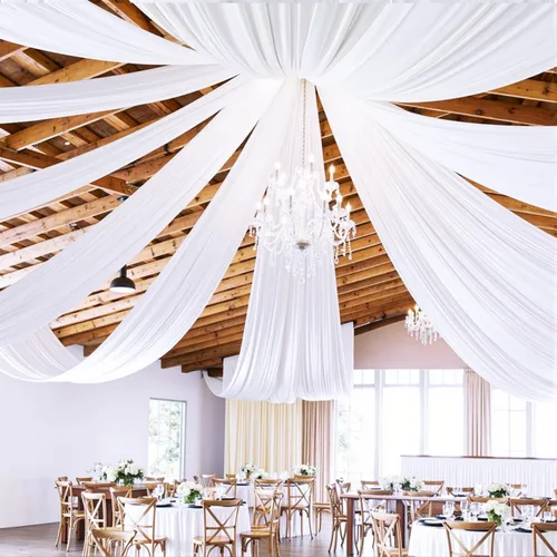 Miniatura 10 de 2 paneles de cortinas de techo beige de 5 x 30 pies para fiestas de boda – 30 pies extra largas de poliéster grueso sin arrugas, decoración