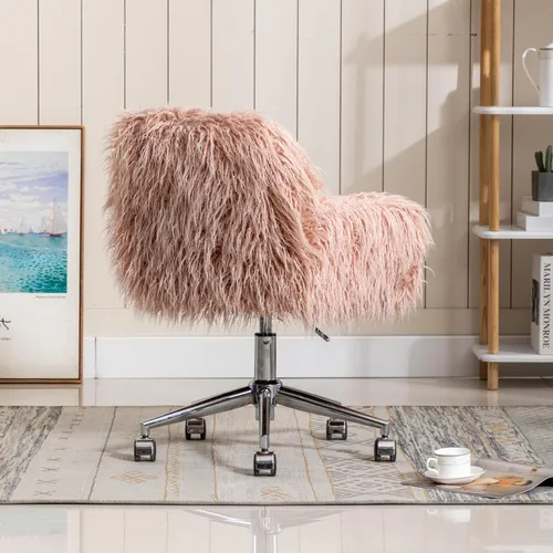 Miniatura 4 de Silla de escritorio de piel sintética con ruedas, moderna silla de tocador de maquillaje peluda para niñas y mujeres, sillas de escritorio tapizadas