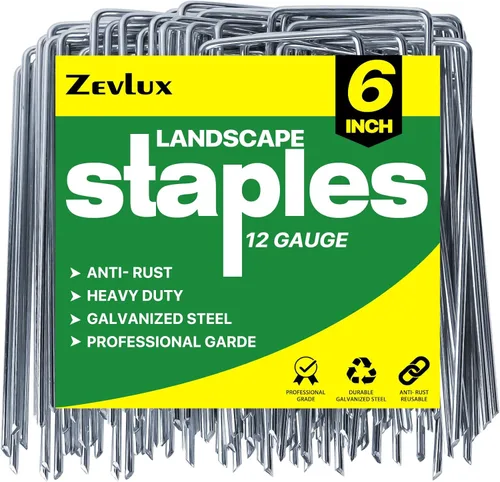 Miniatura 10 de Paquete de 300 estacas de jardín de 4 pulgadas, grapas de jardín galvanizadas resistentes para vallas, césped, barreras de malezas y telas