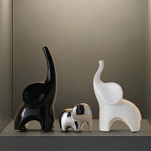 Miniatura 3 de Juego de 3 estatuas de elefante, estatua moderna de decoración de cerámica, elefante de buena suerte, para estantería, sala de estar, oficina, mesa