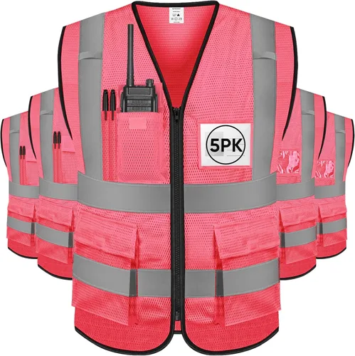Miniatura 34 de TICONN Chaleco de seguridad reflectante de alta visibilidad Clase II de malla para mujeres y hombres Cumple con los estándares ANSI Blanco