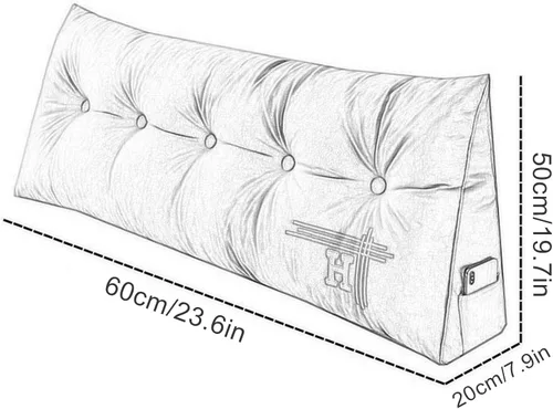 Miniatura 7 de HM&DX Almohada de lectura triangular con cuña para cabecero, almohada de respaldo de terciopelo con funda extraíble y bolsillos laterales