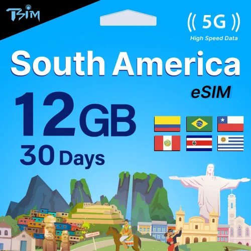 Miniatura 7 de TSIM South America SIM Card 30 Day 6 GB Internet in 5G/4G/LTE (Data Sharing Allowed) Use in Brazil, Chile, Colombia, Peru, Uruguay & Costa Rica