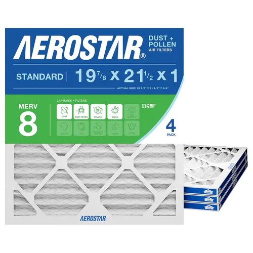 Aerostar 19.875 x 21.5 x 1 MERV 8 – 4 unidades – Filtros plisados de alta eficiencia para HVAC, horno y aire acondicionado – Elimina el polvo, la