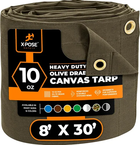 Miniatura 171 de Xpose Safety Lona de Lona - Lonas de Lona Verde de 10oz Resistentes al Agua con Ojales de Latón - Lona Multiusos para Exteriores para Campamento