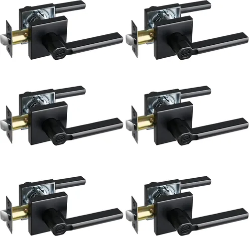 Miniatura 72 de Manija de Puerta de Paso (Sin Cerradura), Mango Cuadrado Interior de Servicio Pesado para Pasillo y Closet, Negro Mate, Reversible para Diestros