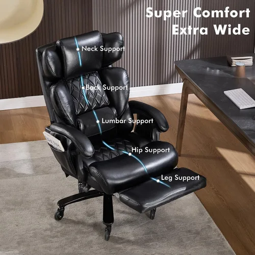 Miniatura 6 de Silla de oficina ergonómica grande y alta con reposapiés, silla de escritorio ejecutiva de masaje resistente con soporte lumbar, reposacabezas