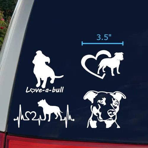 Miniatura 3 de Paquete de 4 calcomanías de Pitbull: Love-a-Bull, latido del corazón de Pitbull, corazón de American Pit Bull Terrier, calcomanías detalladas