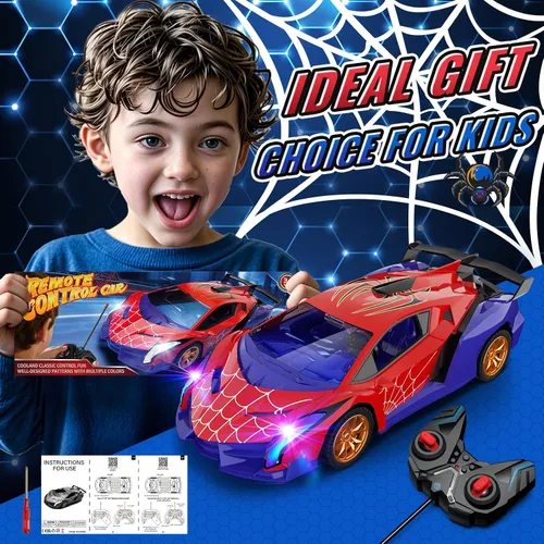 Miniatura 7 de ZIROKAY Coche de Control Remoto de Araña con Luces Intermitentes Multicolor, Coches RC de Derrape, Juguetes de Araña Regalos para Niños de 3 4 5 6 7