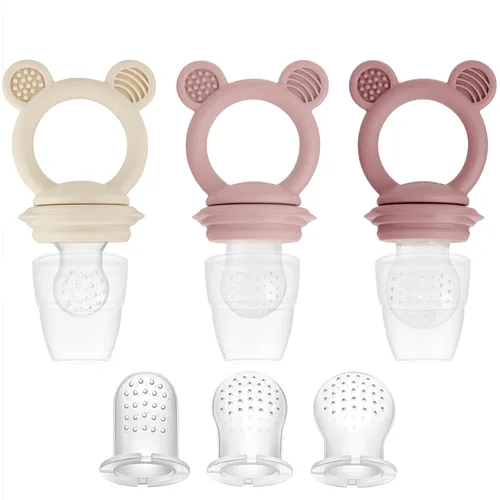 Miniatura 8 de PandaEar Paquete de 3 chupones alimentadores de frutas y alimentos para bebés, chupete de silicona con bolsas de 3 tamaños para bebés, niños