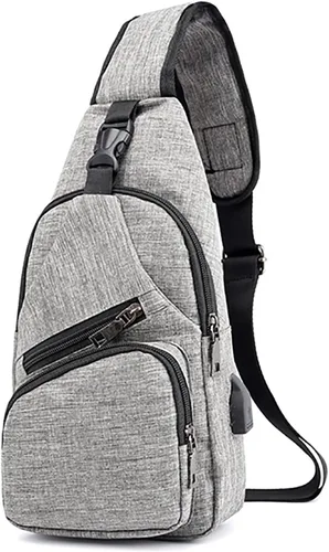 Miniatura 2 de Bolso bandolera para mujeres y hombres, mochila deportiva, bolsas de hombro, bolsa de viaje, senderismo, bolsa de pecho de moda con USB, C-gris