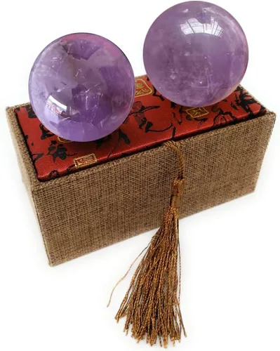 Miniatura 9 de Bolas Baoding de cristal de amatista de 1.4 pulgadas, pequeñas bolas curativas de cuarzo morado, bolas de mano para terapia de manos, alivio