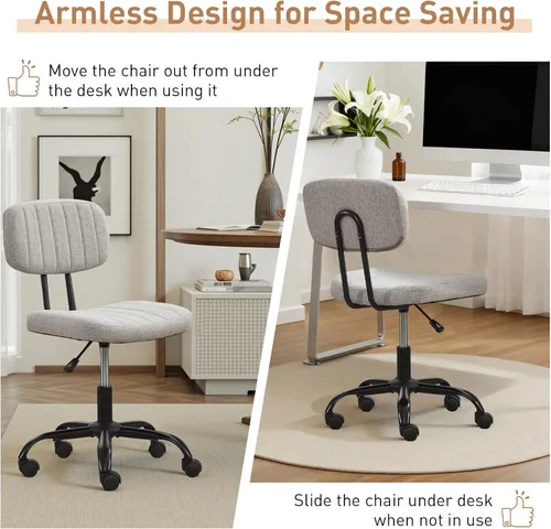 Miniatura 6 de DRMBOOK Silla pequeña de escritorio para oficina en casa con ruedas, cómoda silla de tocador sin brazos, silla giratoria para computadora, sin Tela